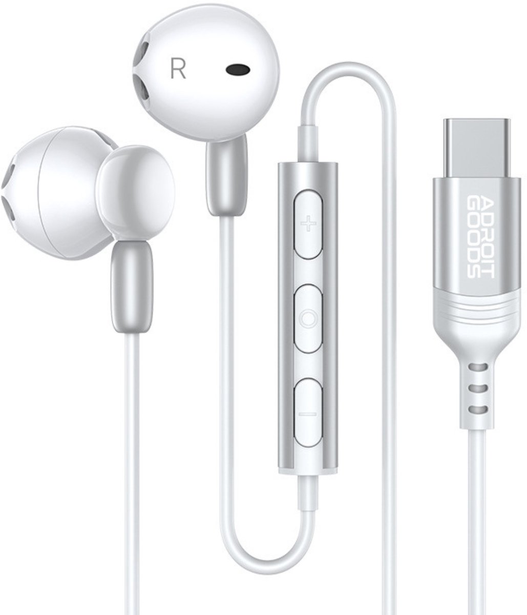 AdroitGoods USB-C Oortelefoons met Microfoon & HiFi Stereo Geluid – Oordopjes/Oortjes Compatibel met USB-C apparaten - Wit