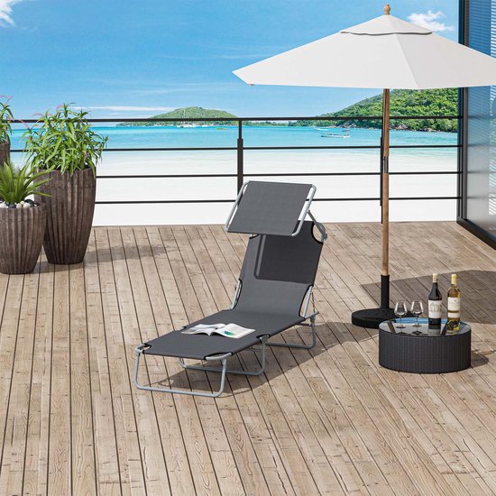 Opvouwbare zonstoel met zonnescherm tuinligstoel relax strandstoel 187x58x36cm grijs 4-standig verstelbare rugleuning stevig en stabiel metalen frame met ademend en duurzaam Oxford materiaal draagbaar en opvouwbaar geschikt voor tuin strand en buiten — afbeelding 5