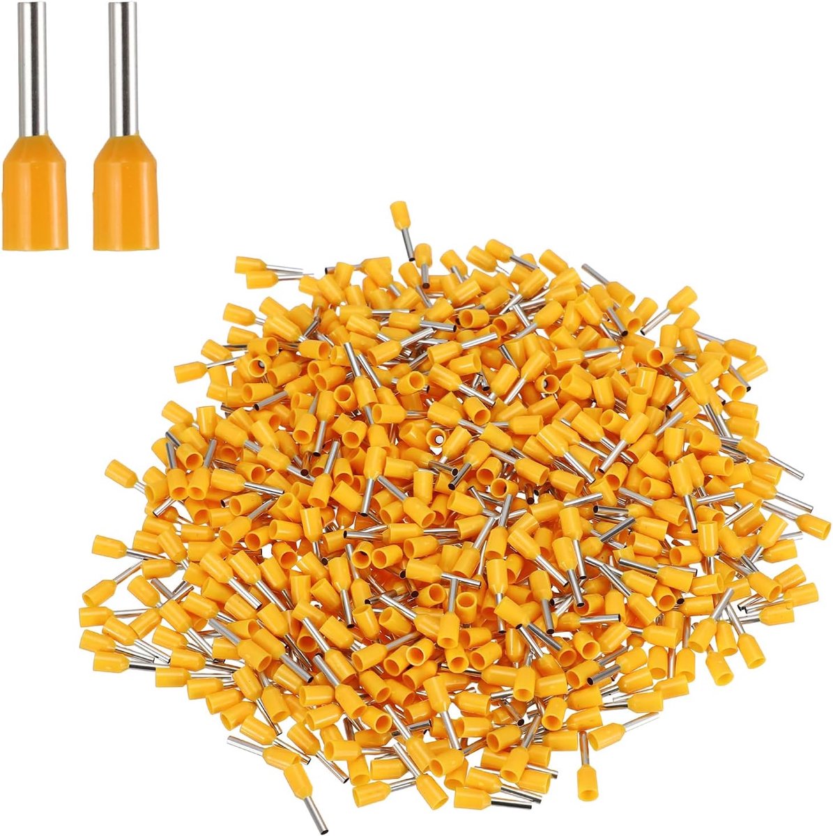 1000 stuks krimphulzen adereindhulzen AWG18 krimpconnectorset met koperen geïsoleerde hulzen VE 10-08 voor gevlochten kabel, besturingssysteem (oranje)