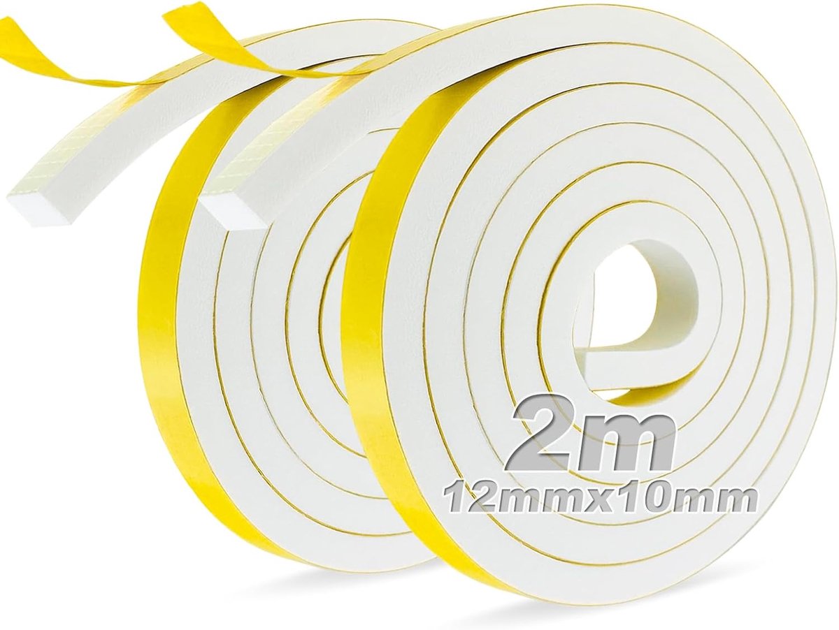 SnelShoppen - Zelfklevende Foam Tape 12mm x 10mm x 2m - Isolatiestrip voor Deuren en Ramen - Weerbestendig, Geluiddicht en Schokbestendig - 2 Rollen W