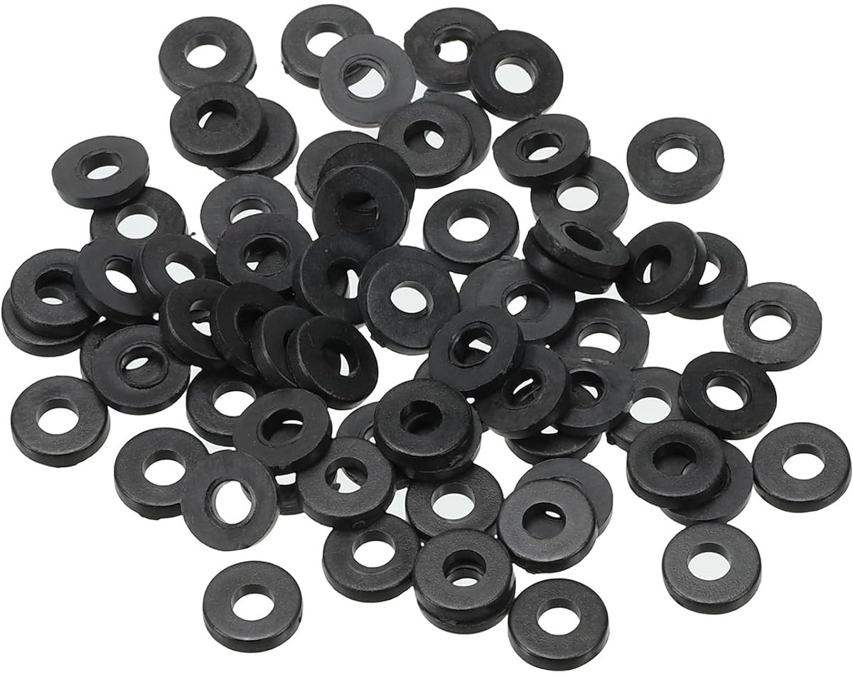 M2 nylon platte sluitring, 150 verpakkingen 2 mm ID 5 mm OD 1 mm dikte waterdichte afstandsring voor kraan, slang, waterslang, bevestiging bout, zwart