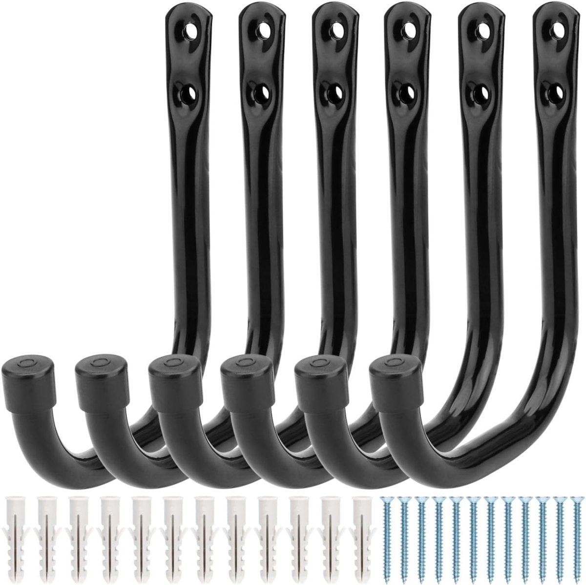 SnelShoppen - Garage Opslag Haak, 6 Stuks Heavy Duty J Haken, Stalen Wandbevestiging voor Tuingereedschap, Fietsen, Hoses, Ladder, Sportuitrusting