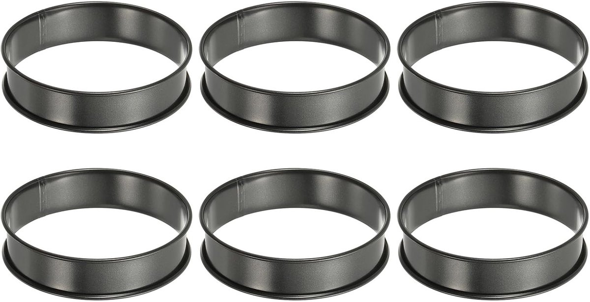 6 stuks Crumpet Ringen 9,94 cm anti-aanbak ronde taartring roestvrij staal dubbel gerolde Engelse gebakringen voor keuken bakken crumpet dessert, zwart
