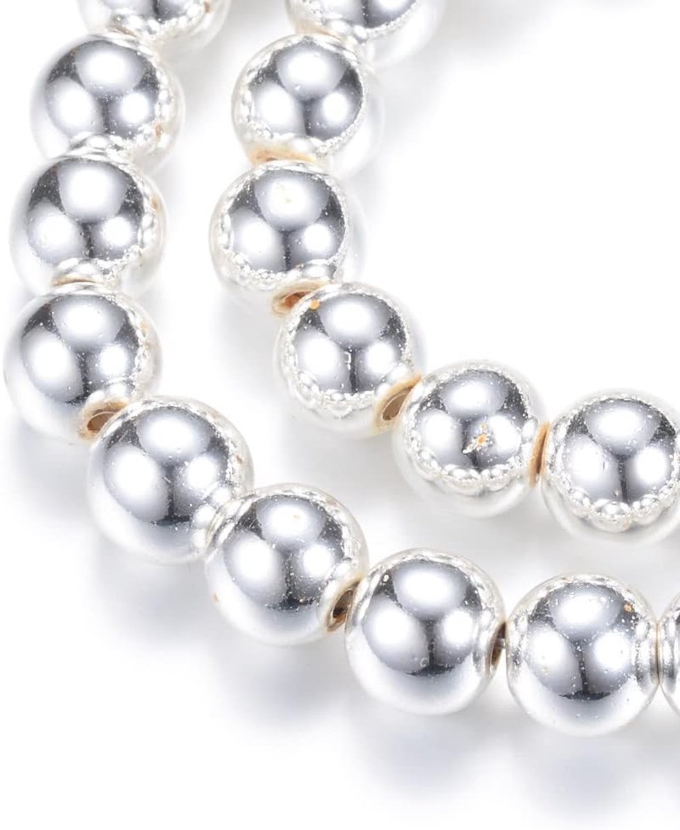 Kralen 4/6 mm voor armbanden, rond, zonder magnetische hematiet, edelstenen, 38 cm, 1 streng (zilver, 6 mm, 67 stuks)