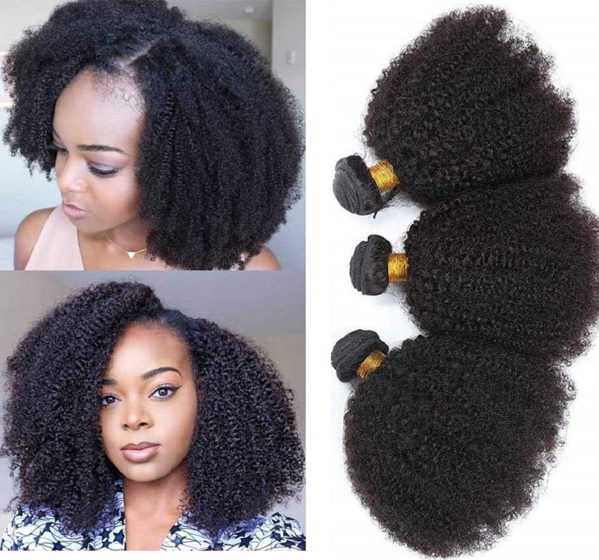 kinkys Curly Human Hair 3 Bundles 100% Unprocessed Brazilian Virgin Afro Curly Hair Weave Hair Extension Natural Black Colour (10 12 14 inches)