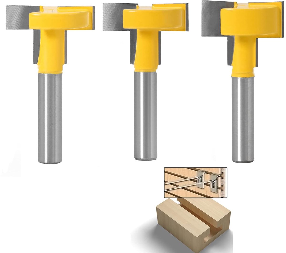 SnelShoppen - 3-delige 8mm T-groef freesset met T-groef freesbits, groeffrees en routerfrezen voor CNC en handfrezen, hoogwaardig C3 microkorrel carbi