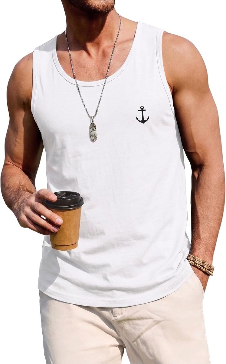 Tanktop voor heren, katoen, zomer, mouwloos, bedrukt, palmboom, Hawaiiaanse tanktop voor heren, ademend, tanktop, vest, sportschool, casual