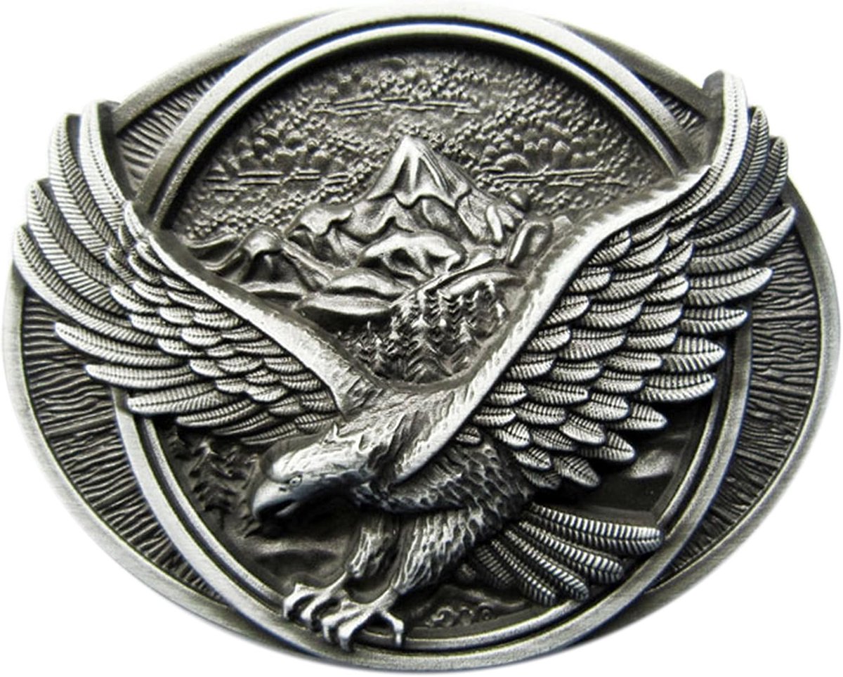 Adelaar Eagle Amerika Western Cowboy 3D Look voor Verwisselbare Riem Gesp Gesp Model 83, zilver, 9_x_7_cm