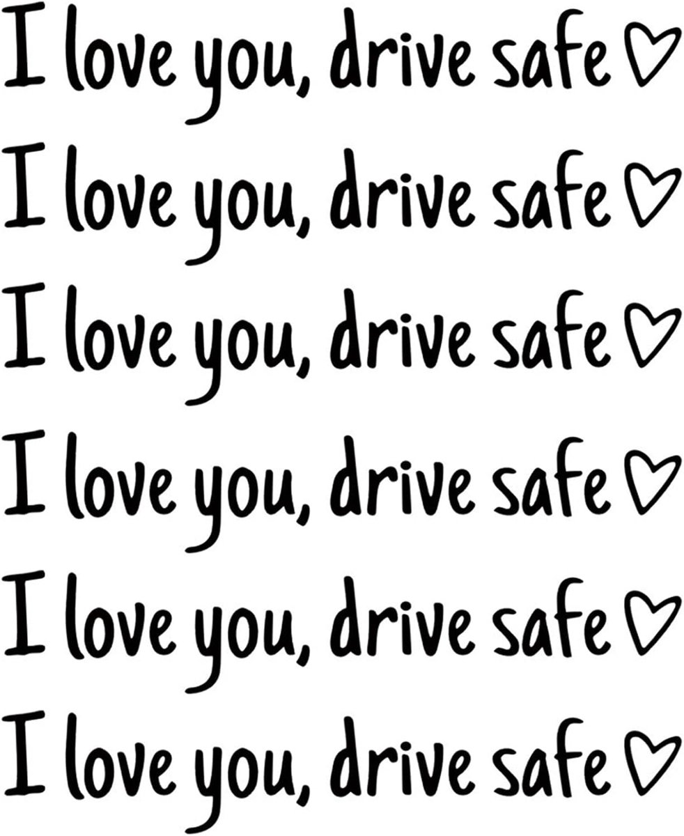 Love You Drive Safe stickers, 6 stuks, Drive Safe spiegelstickers, vinyl, waterdicht, voor autospiegel met hart, vriend, autoaccessoires voor bestuurder, vrouwen en mannen, 11 x 2 cm (zwart)