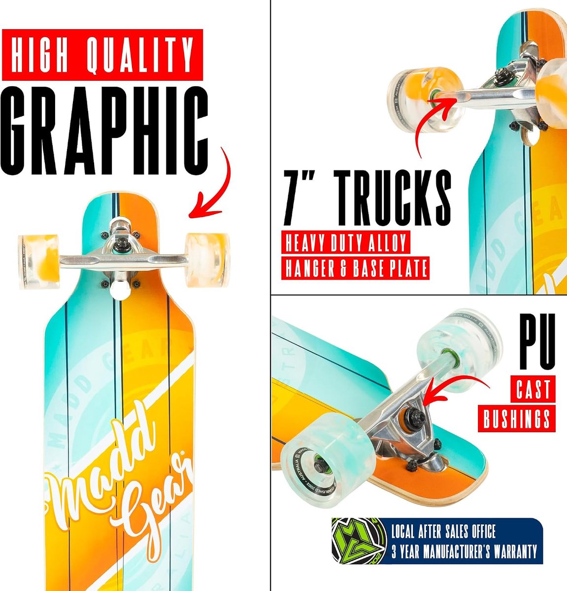 Skateboard voor volwassenen en tieners lichtgewicht 78 7 cm esdoorn deck gladde 70 mm wielen Madd Gear Longboard
