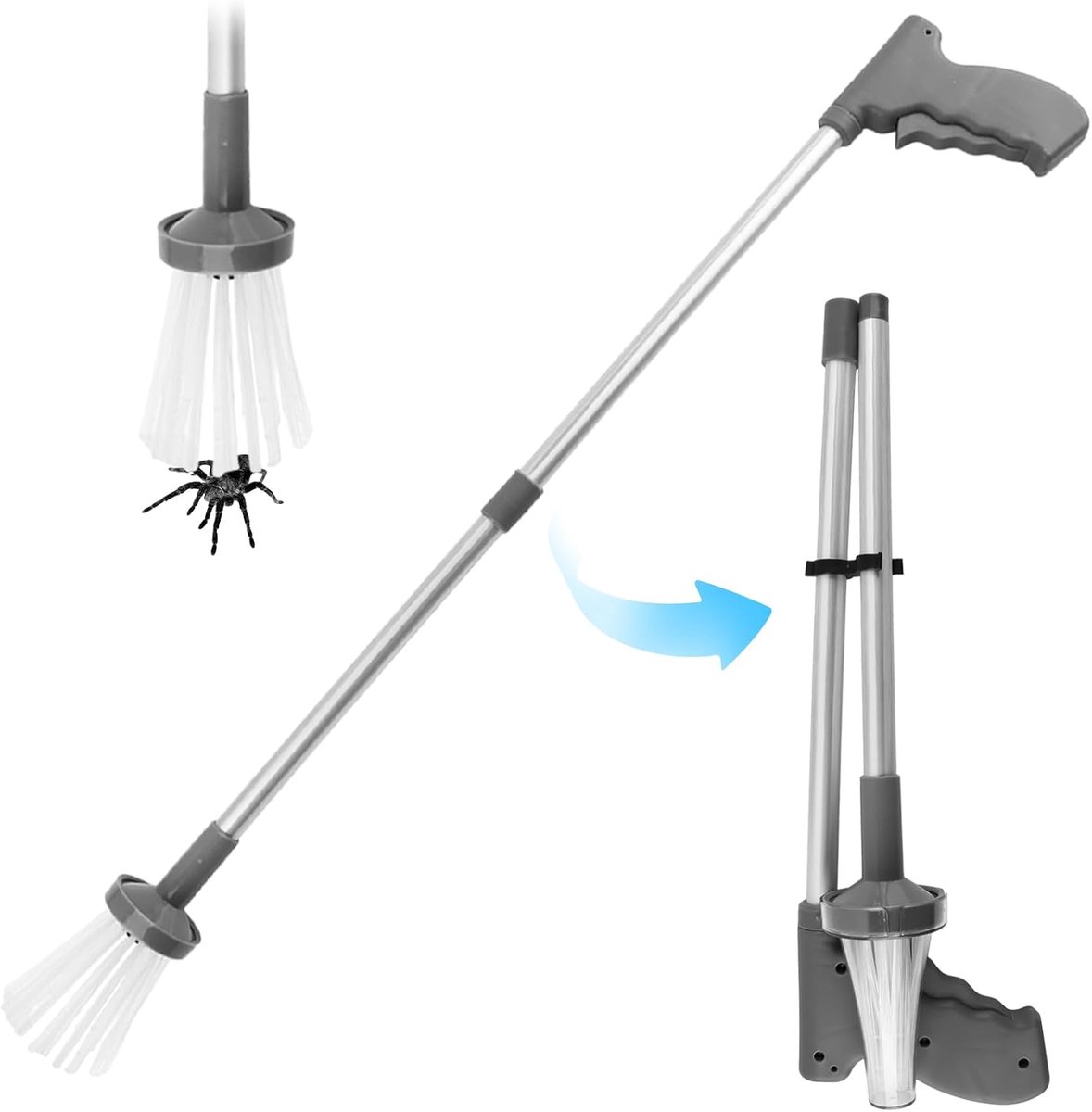dellyy Spinnenvanger, 81 cm, spinnenvanger met telescoopgreep, insectenvanger, levende val, spinnenvanger, extra lang, voor het levend vangen van spinnen en insecten
