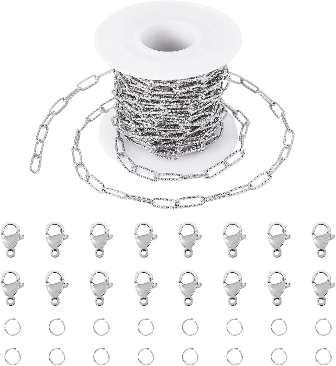 5 M DIY 304 roestvrij staal metalen paperclip kettingen textuur rechthoekige schakels 12x4x1mm voor DIY ketting armband sieraden maken set met sluiting en veerring