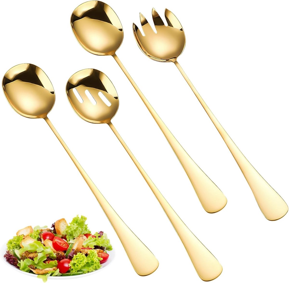 Stainless Steel Saladeset met Fork en Lepel, 28 x 5.5 cm, Ideaal voor Keuken, Dineren en Picknicks
