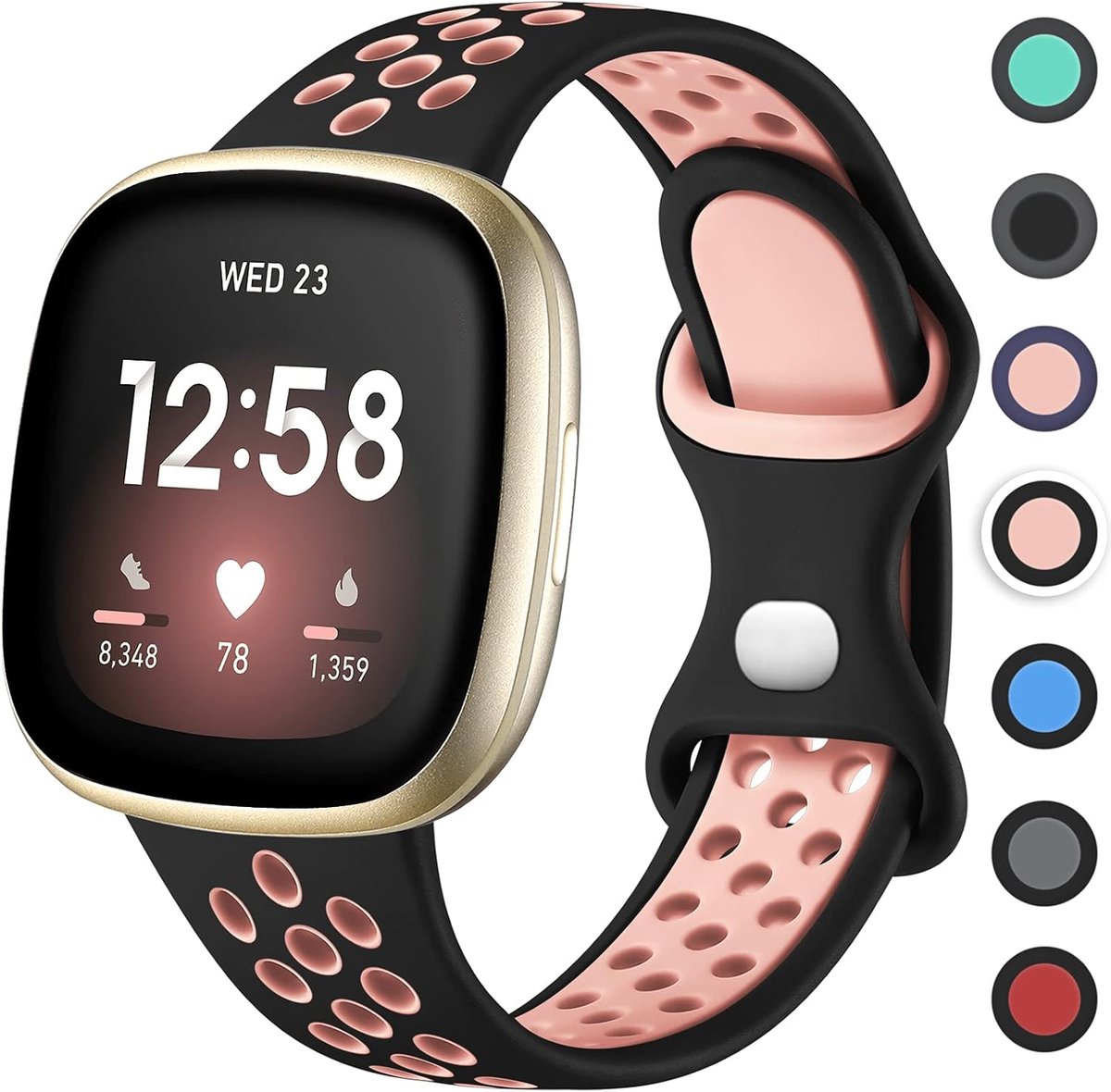 Sportarmband Compatibel Met Fitbit Versa 3/4, Sense/Sense 2 - Ademende Siliconen Klikgesp Met Dubbele Gaten, Reserveband Voor Dames en Heren