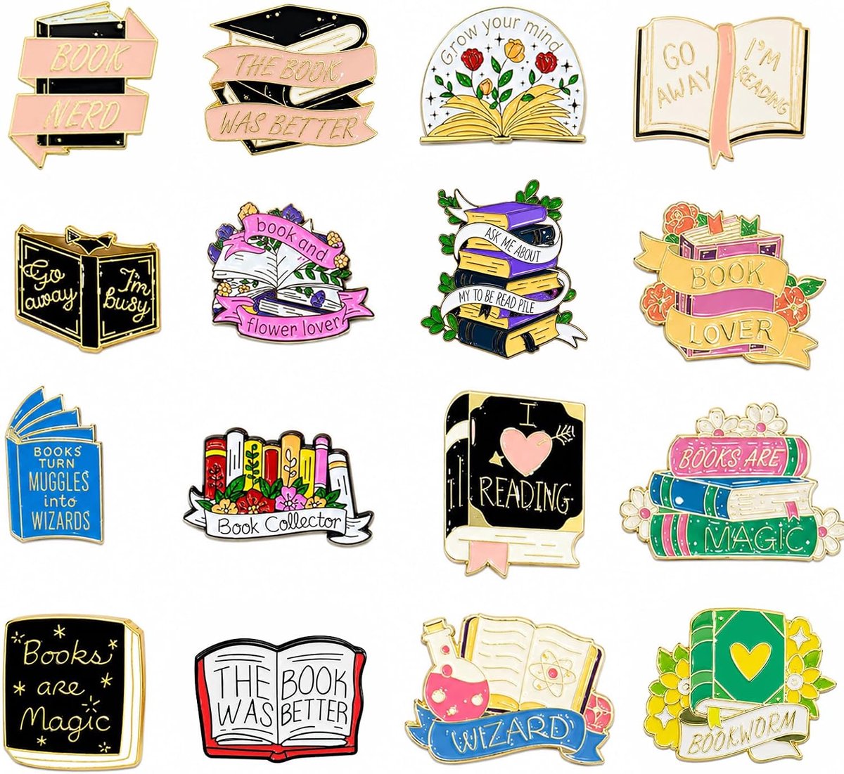 Broches, reversspelden, creatieve boekenboekspelden, schattige boeken, emaille reversspelden, boekwoord, emaille broches, metalen badge, pinnen voor doe-het-zelf kleding