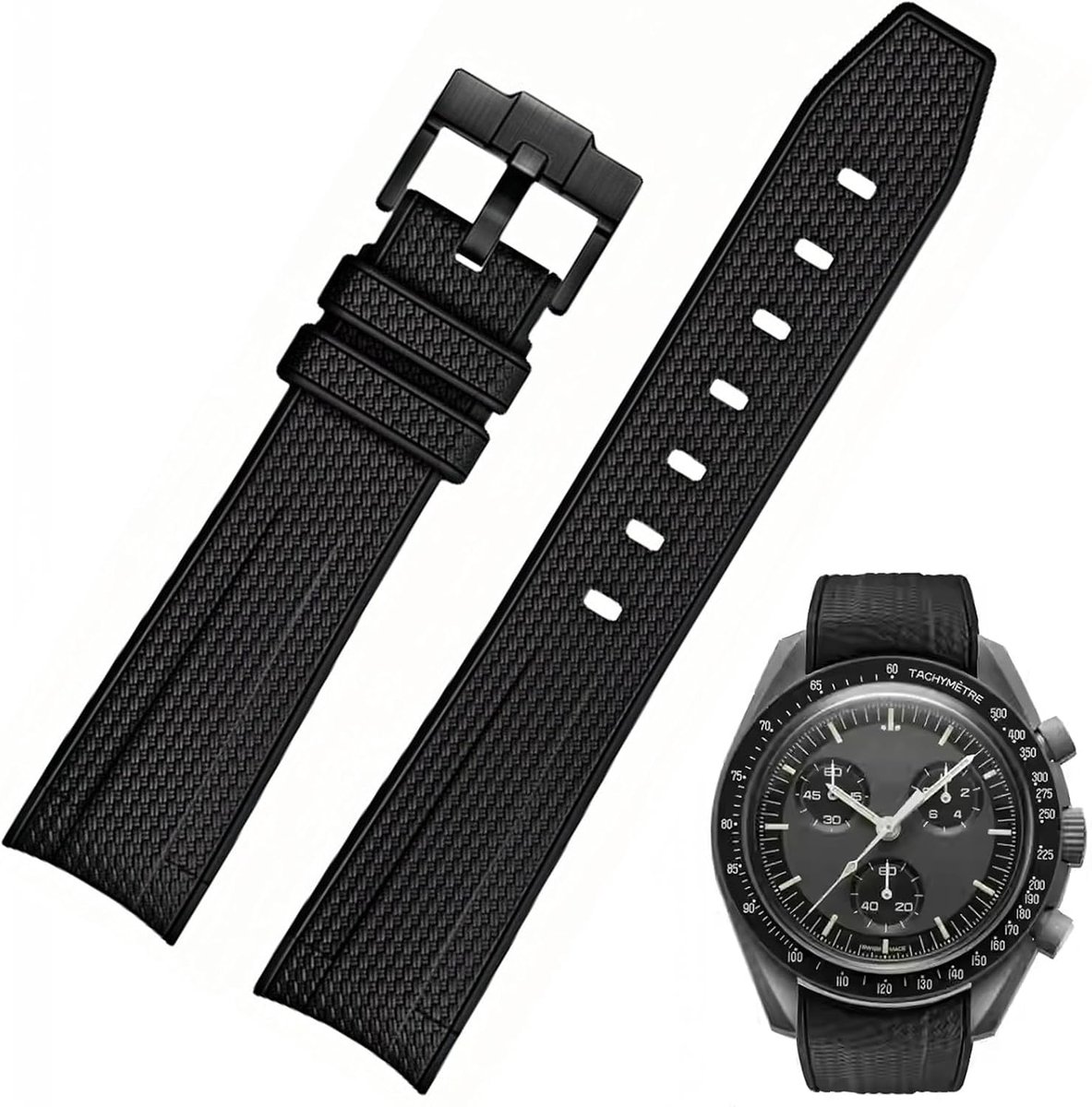 Horlogebandje voor Moonswatch, 20 mm, gebogen uiteinde, weven, stijl, premium siliconenrubber, reservearmband, compatibel met Omega XSwatch Moonswatch voor vrouwen en mannen