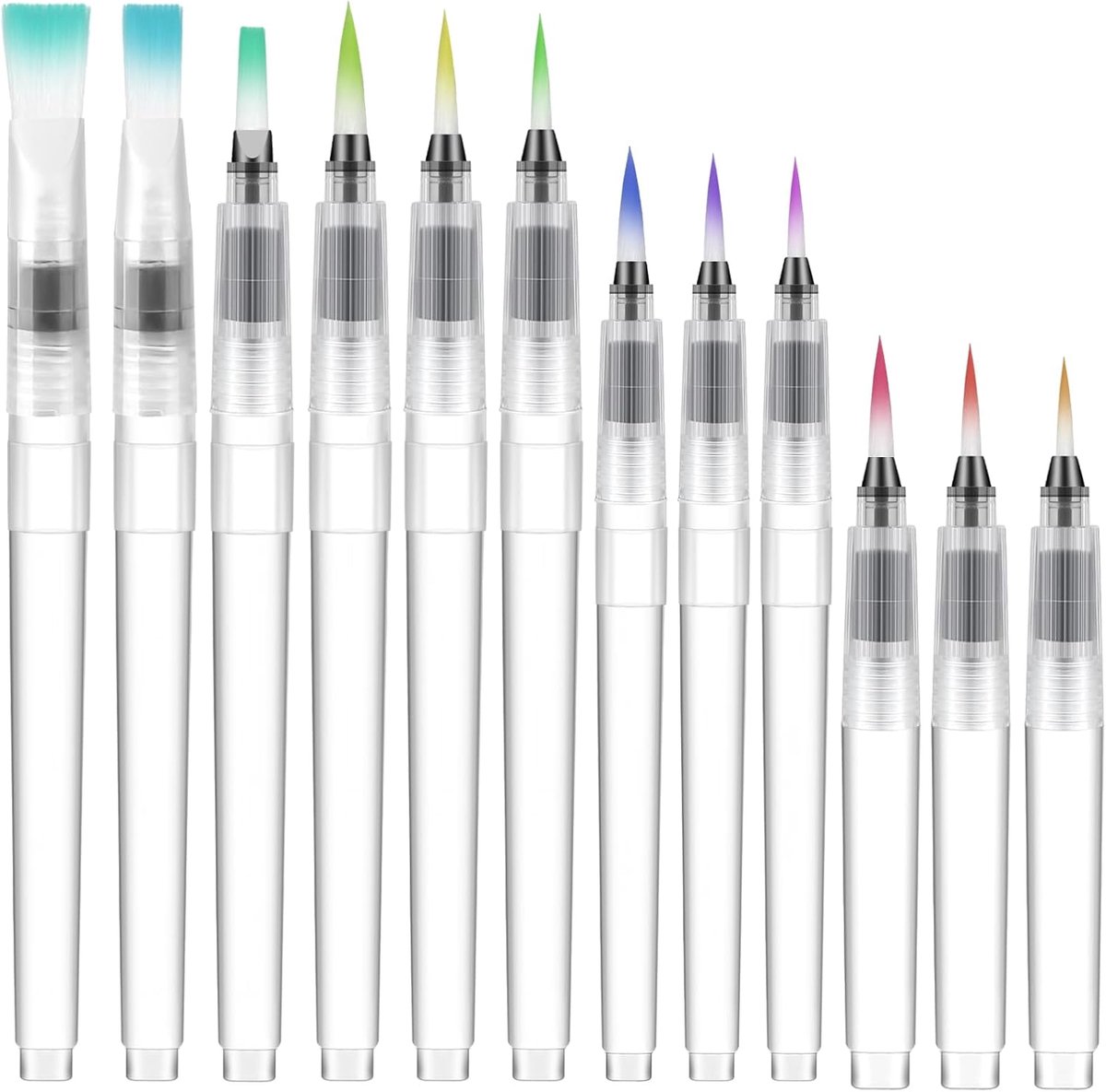 12 stuks waterpenseelstiften, penseel met waterreservoir, watertankkwast met vulbaar waterreservoir, aquarelpenseel, penseelpen voor aquarelschilderen, kalligrafie, kleur vullen