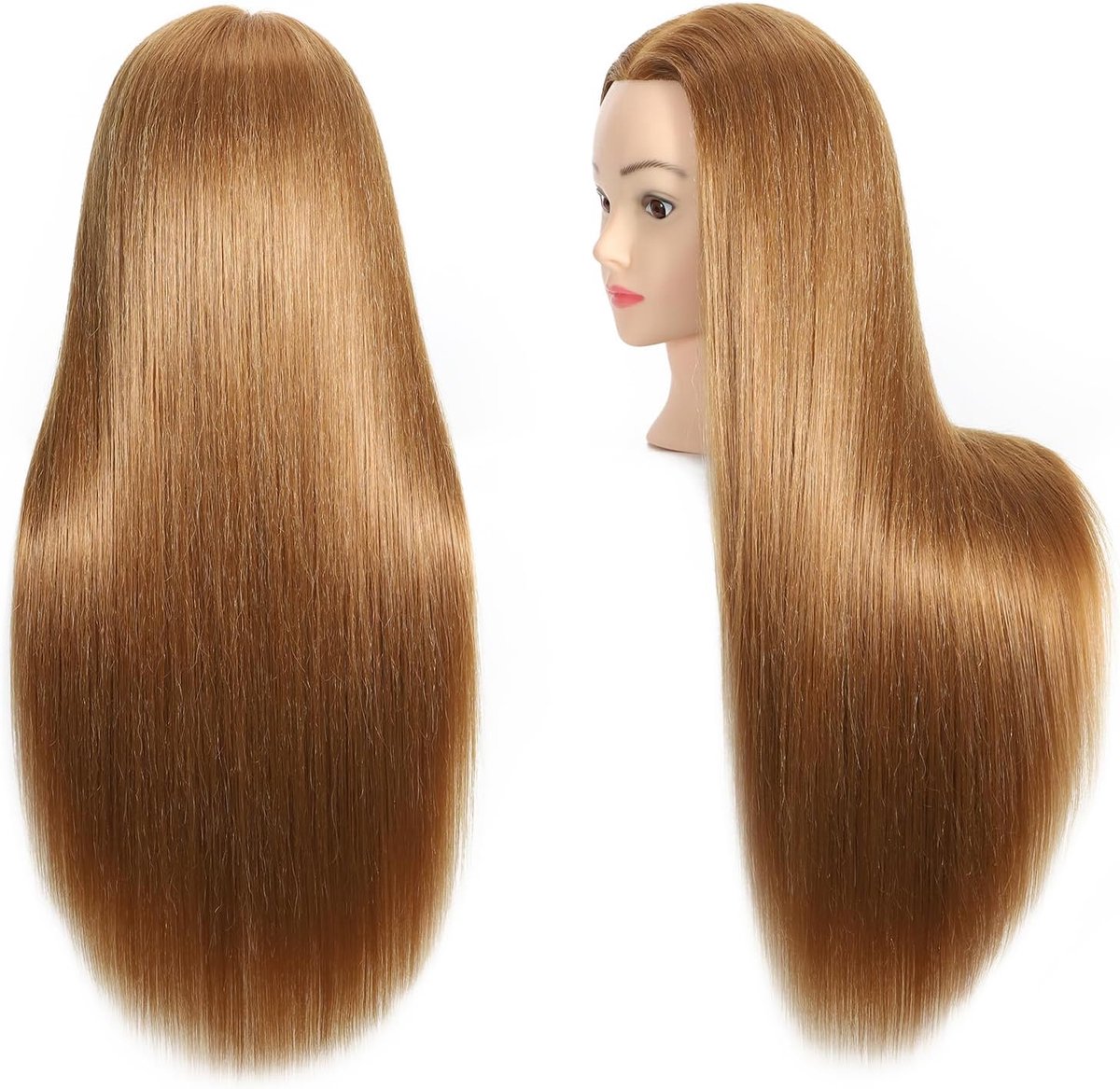24"-26" Trainingshoofd met 30% Echt Haar Mannequin Hoofd Haar Styling Cosmetologie Pop Mannequin Hoofd met een Gratis Klem(27#) | Oefening Hoofd Haar Styling Cosmetologie Pop Mannequin Hoofd met Gratis Klem en Kappers Gereedschap