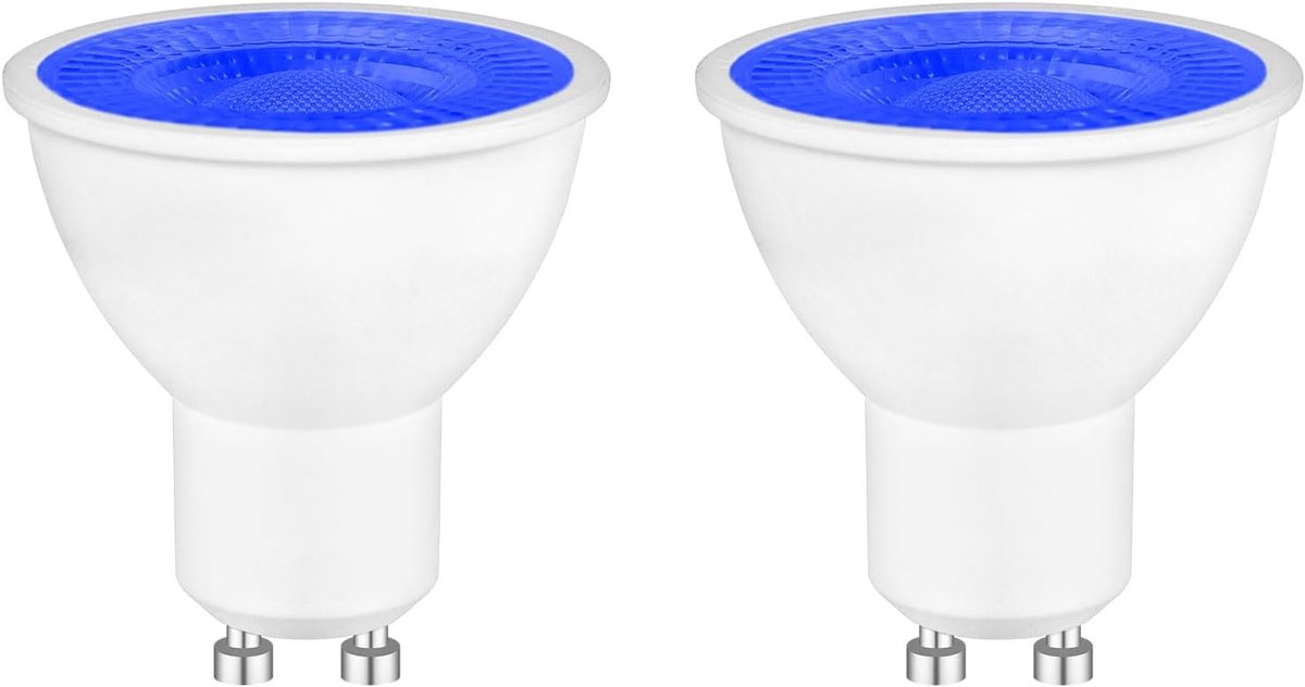2 stuks blauwe GU10 LED 5W spotlight 230V, vervanging voor 50W halogeenlampen, MR16 reflector, 500LM, 120° stralingshoek, niet dimbaar, verlichting decoratie voor feest, podium, bar