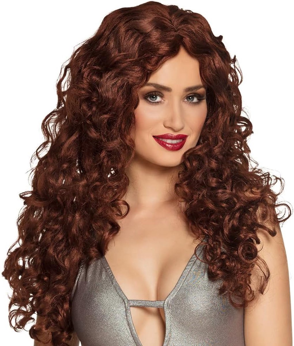 86046 - pruik Veronica voor volwassenen, kunsthaar pruik voor Halloween of carnaval, lang haar pruik voor carnavalskostuums of vrijgezellenfeest, kostuumaccessoires