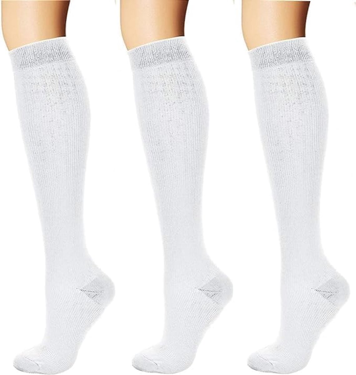 3 paar witte compressiekousen, compressiekousen, compressiesokken, loopsokken, trombosekousen voor sport, hardlopen, medi, vlucht, reizen, ontspanning, zwangerschap, dagelijks gebruik