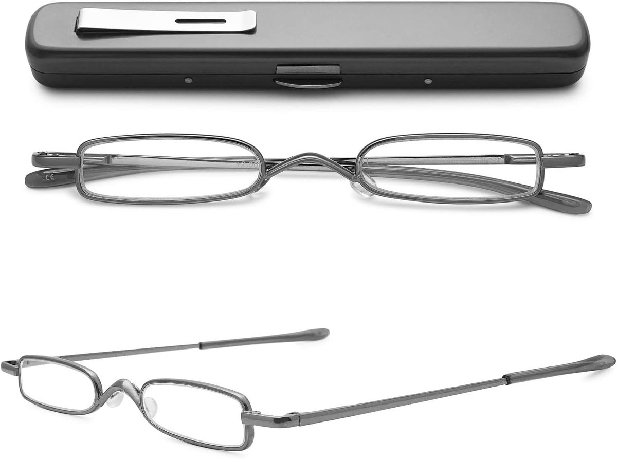 Leesbril smal metalen veerscharnier klassieke dames heren klein mini licht leeshulp kijkhulp bril met etui
