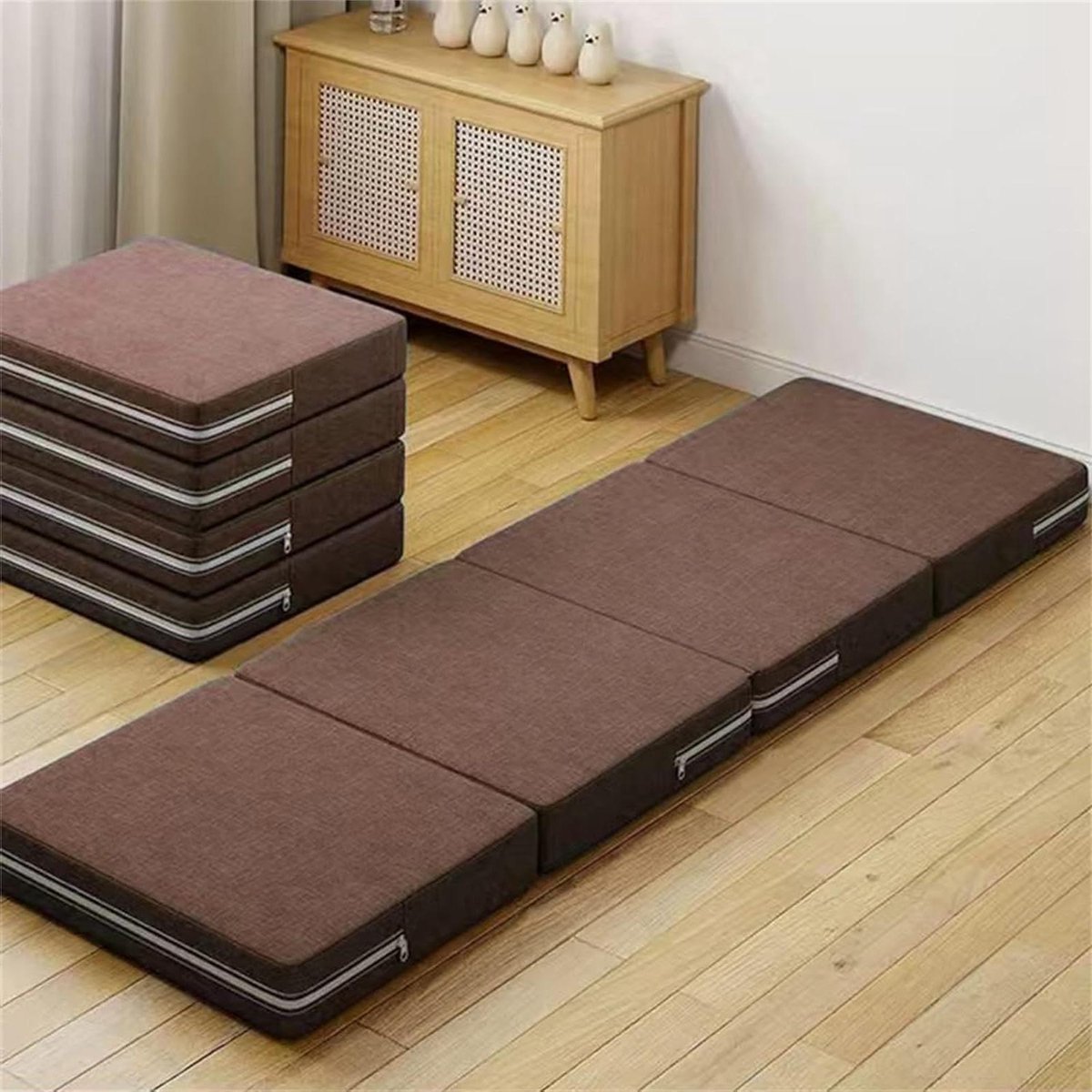Opvouwbare Traagschuimmatras - Reismatras Campermatras - Comfortabel Slapen - Wasbare Hoes - 99 x 200 x 10 cm - Bruin