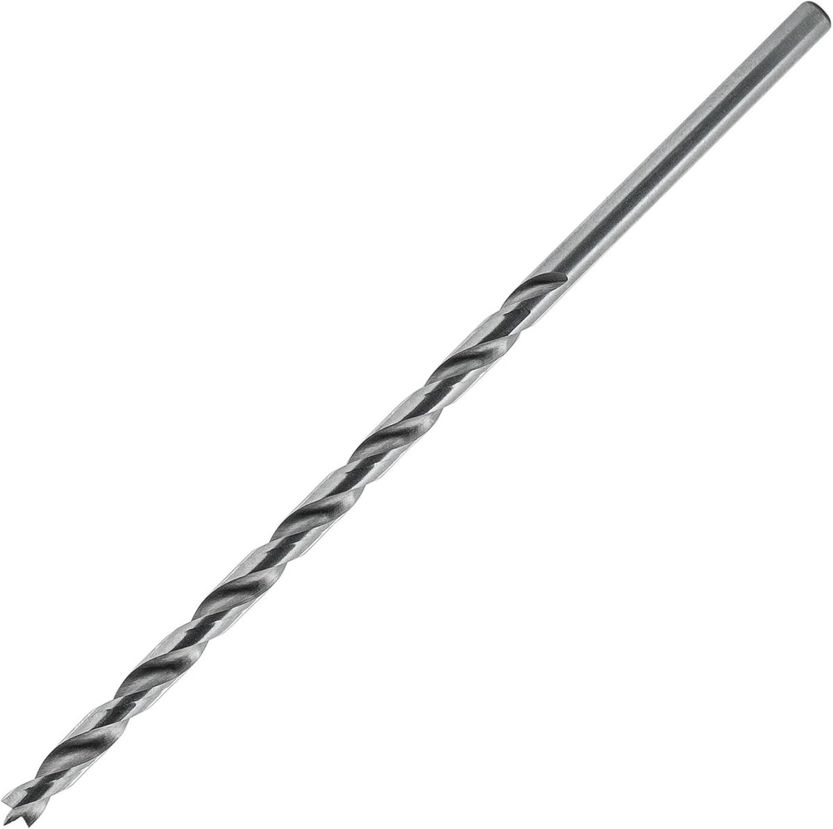 50405 Houtdraaiboor Ø 5 mm, extra lang 150 mm, Snelstaal, met centreerpunt en voorsnijkant, D 5 x NL 100 x GL 150 mm, schacht cilindrisch