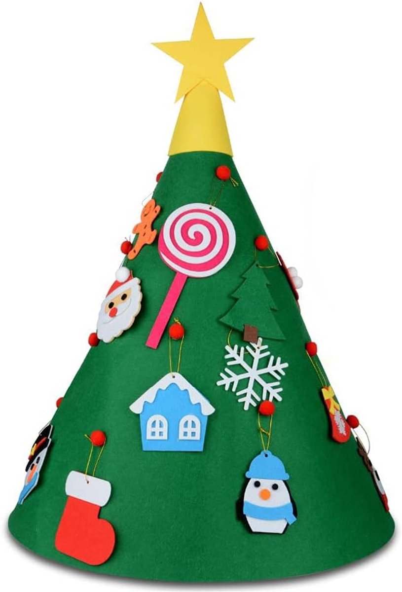 driedimensionale kerstboom, opgewaardeerd vilt kerstboom met 18 stuks opknoping ornamenten, kerstcadeaus voor kinderen DIY decoraties, leuk spel