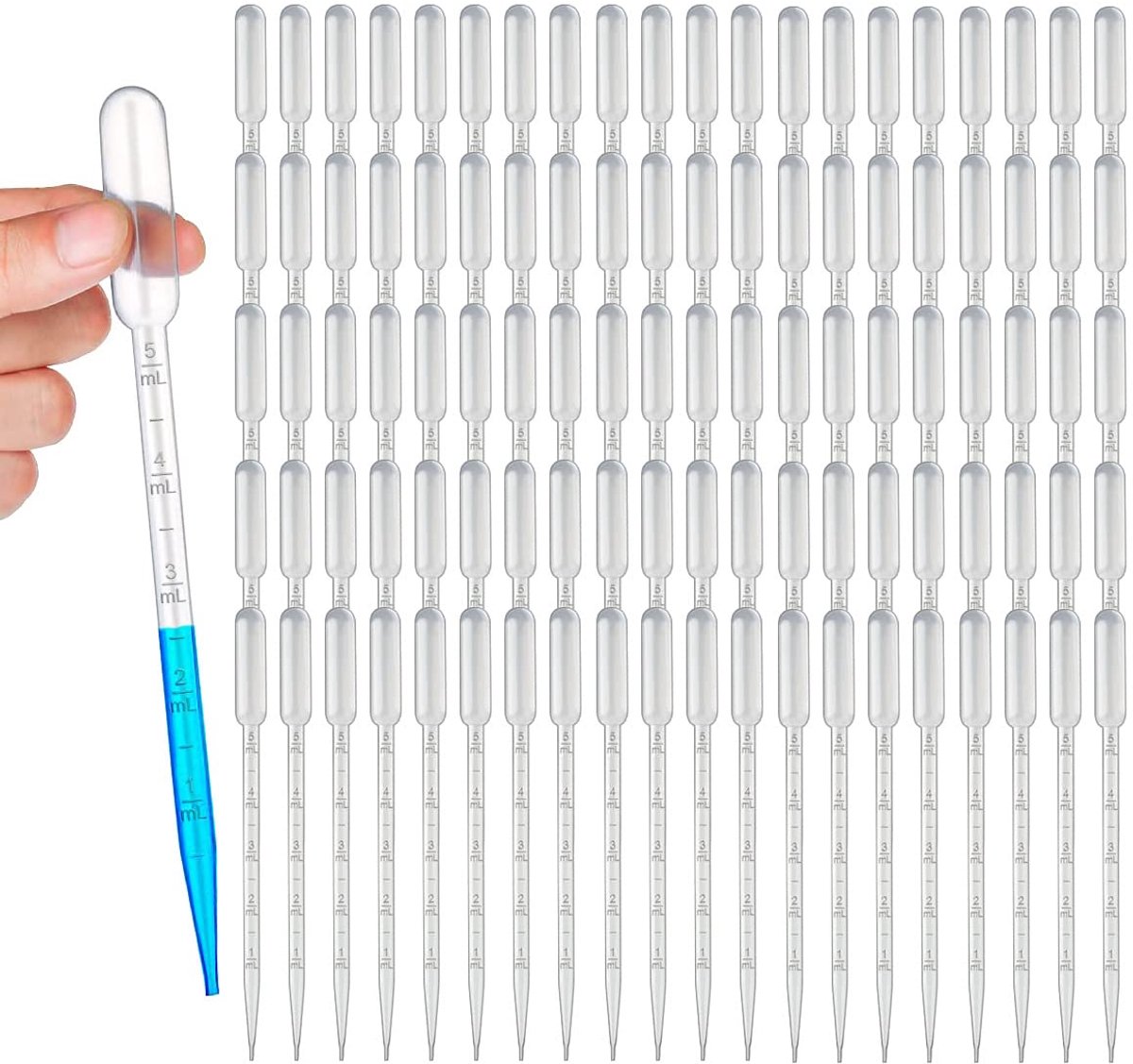 100 stuks transferpipetten van kunststof, 5 ml, wegwerp vloeistof druppelpipet met schaal, squeeze-transferpipetten (transparant)