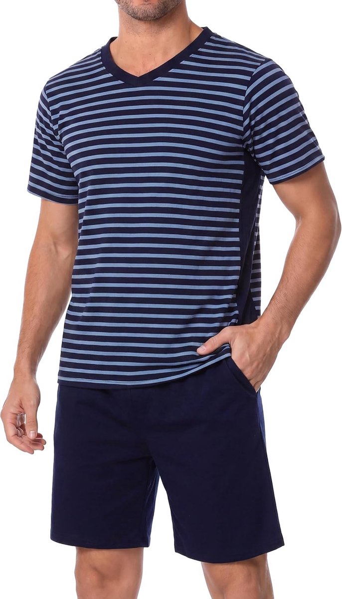 Korte herenpyjama van katoen, korte mouwen, set van korte pyjama's