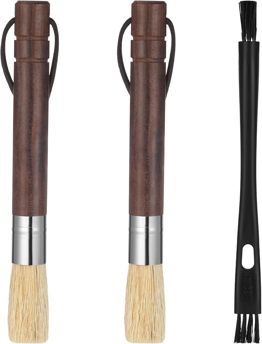 Set van 3 Koffiemolen Reinigingsborstels met Houten Handvat en Natuurlijke Haren voor Thuisgebruik en Barista Espresso Machines