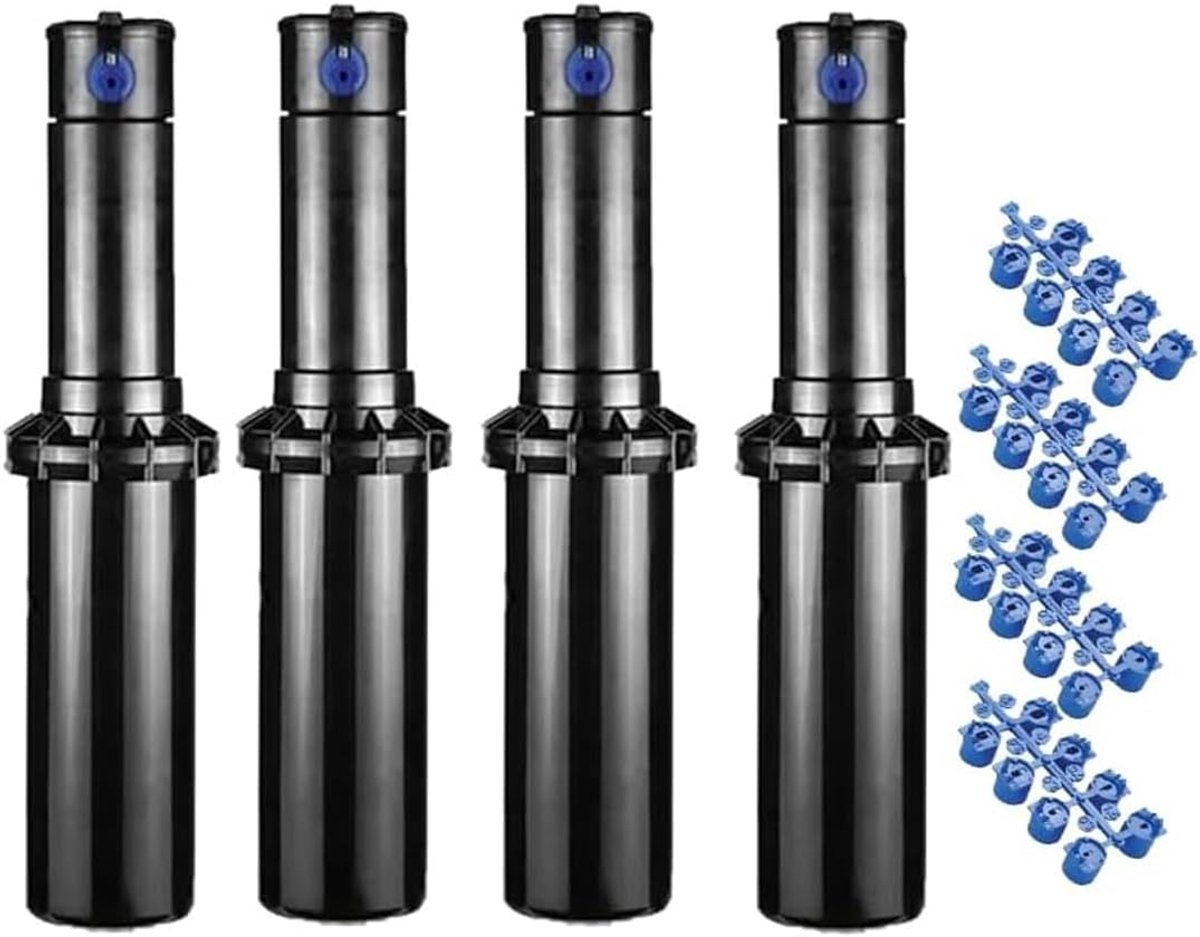 SnelShoppen - Hunter PGP-04 Irrigatie Spuitmond, 4 Stuks, 3/4 Inch, Bereik 6.4 tot 15.8 m, Pop-Up Verstuiver, Verstelbare Turbine voor Tuin en Irrigat