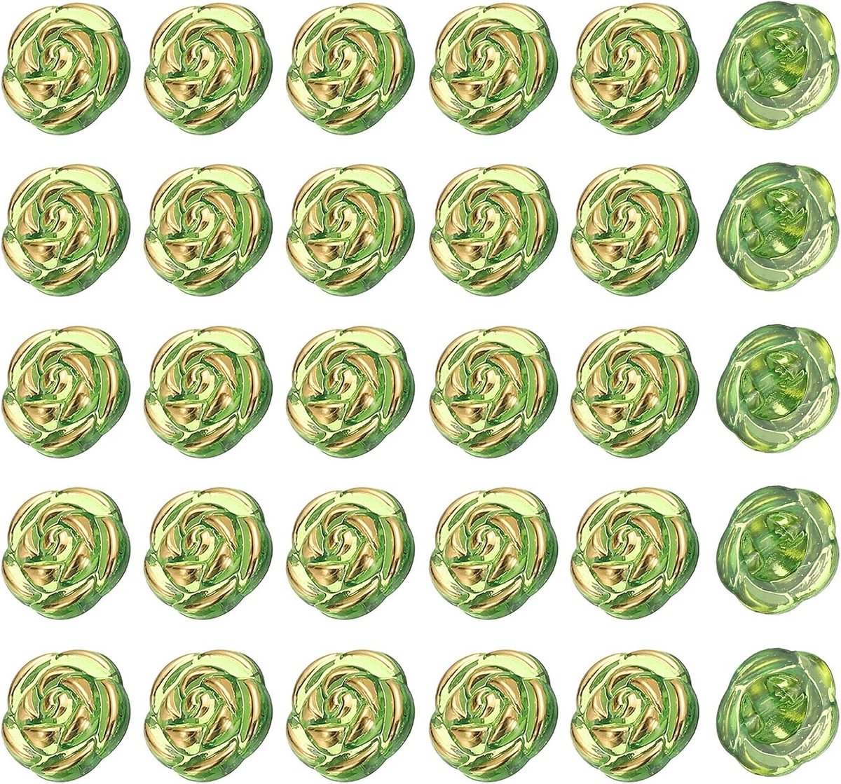 30 stuks roze bloemknoppen, 13 mm 1/2 inch acryl leuke knopen voor kleding decoratieve naai-accessoires voor doe-het-zelf ambachten shirts blouse truien, groen/goud