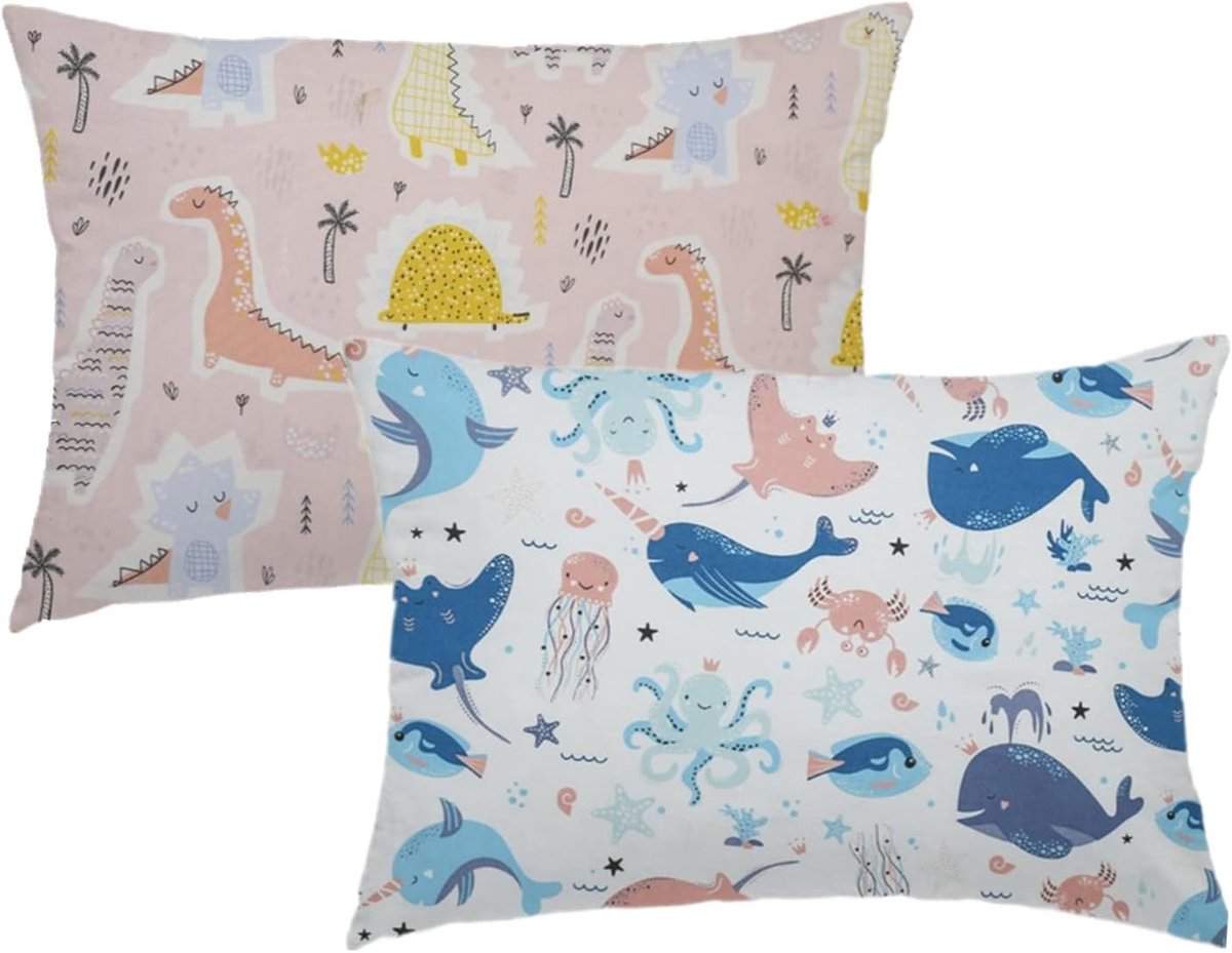 SnelShoppen - Set van 2 Kinder Kussenhoezen 40 x 60 cm, Biologisch Katoen, Baby Kussenhoezen voor Peuters, Kussenhoezen voor Kinderwagen, Baby Kussenh