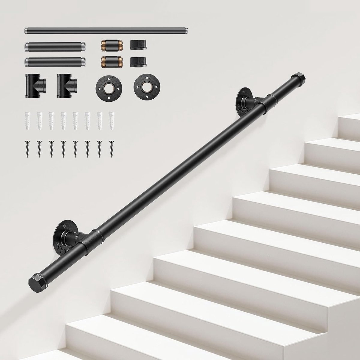 Leuningen voor trappen, Sunowl 1 m trapleuning voor binnen buiten, veiligheid wandgemonteerde handrails voor oudere kinderen met een handicap, antislip industriële smeedijzeren leuning leuning