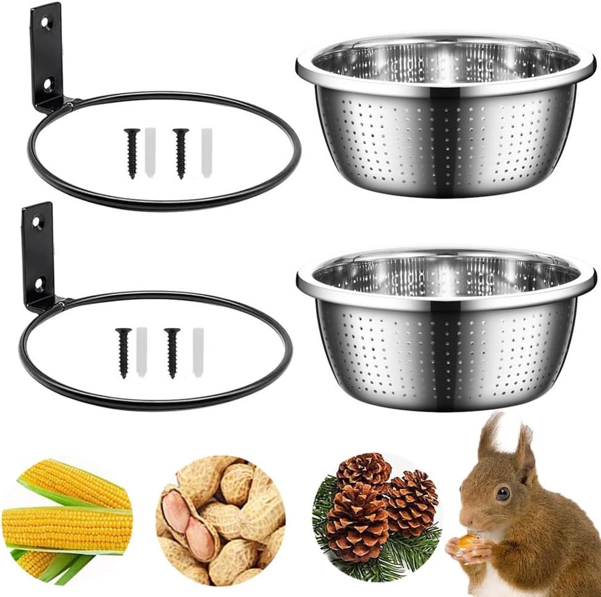 Wildlife Voederhuisje met eekhoorntjes, 22 cm, uitneembare metalen voerschaal, 22 cm, met afvoergaten, ideaal voor buiten