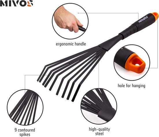 SnelShoppen - Handveger Bladveger met 9 Elastische Tanden, Bladveger voor Tuin, Handhark voor Bladeren, Onkruid, Graszaad, Compacte Veerborstel - Werk — afbeelding 2