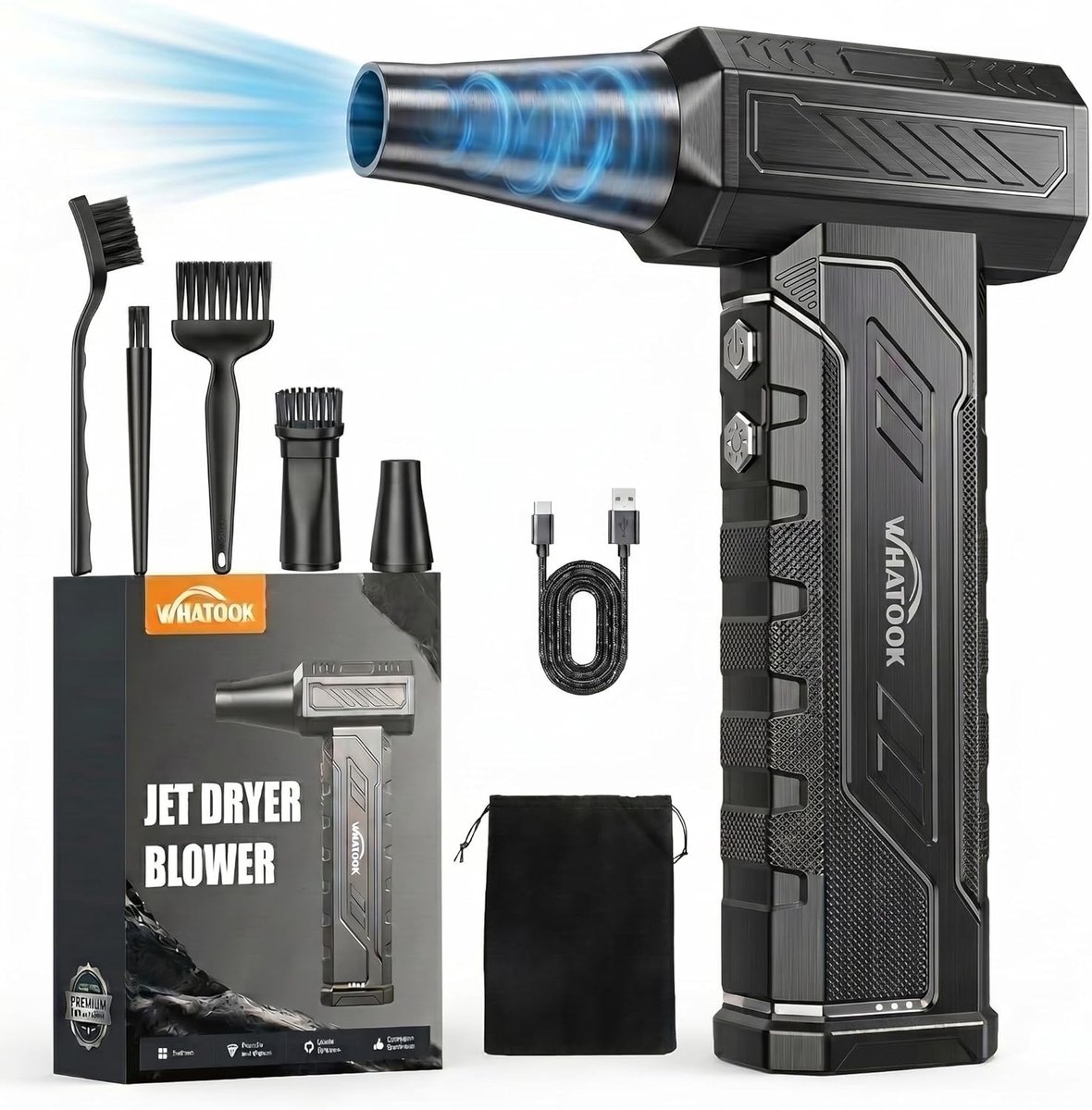 WHATOOK A1 Max elektrische persluchtstofzuiger: Mini Super Power 4 Gear Verstelbaar 250000 RPM met 8000mAh batterij - ShopVlot