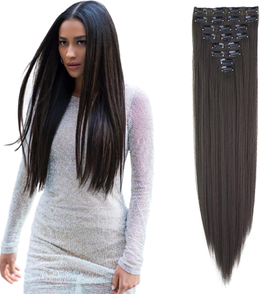 Clip In Extensions Zoals Echt Haar Haarverlengingen Haardeel 8 Delige Set Glad Lang Voordelig Haarverdikking Synthetisch Haar Voor Vrouwen 60cm Middelbruin