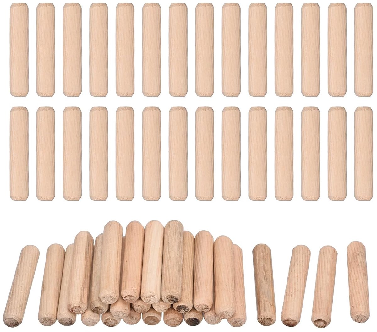 90 stuks. Houten pluggen 10 x 50 mm (0,39 x 1,97) gegroefde afgeschuinde uiteinden houten plugpennen gedroogd hardhout voor houtbewerking meubels plank