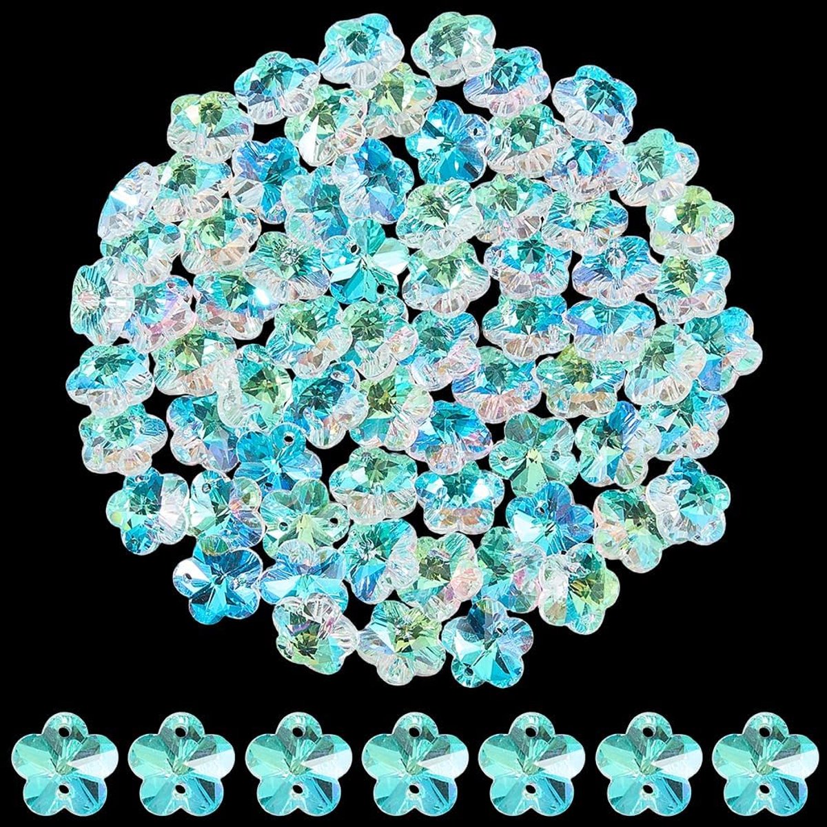 1 doos met 80 stuks zonnevangerkralen van kristalglas, 14 mm, kralen in bloemenvorm van glas, AB-hanger met 2 gaten, vervanging voor kroonluchters, gefacetteerde verbindingsafstanden