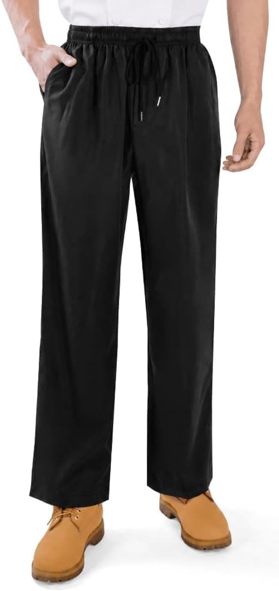 Koksbroek voor dames en heren, uniseks koksbroek voor volwassenen, werkbroek voor chef en kelner, meerdere zakken, rechte pijpen met elastische tailleband