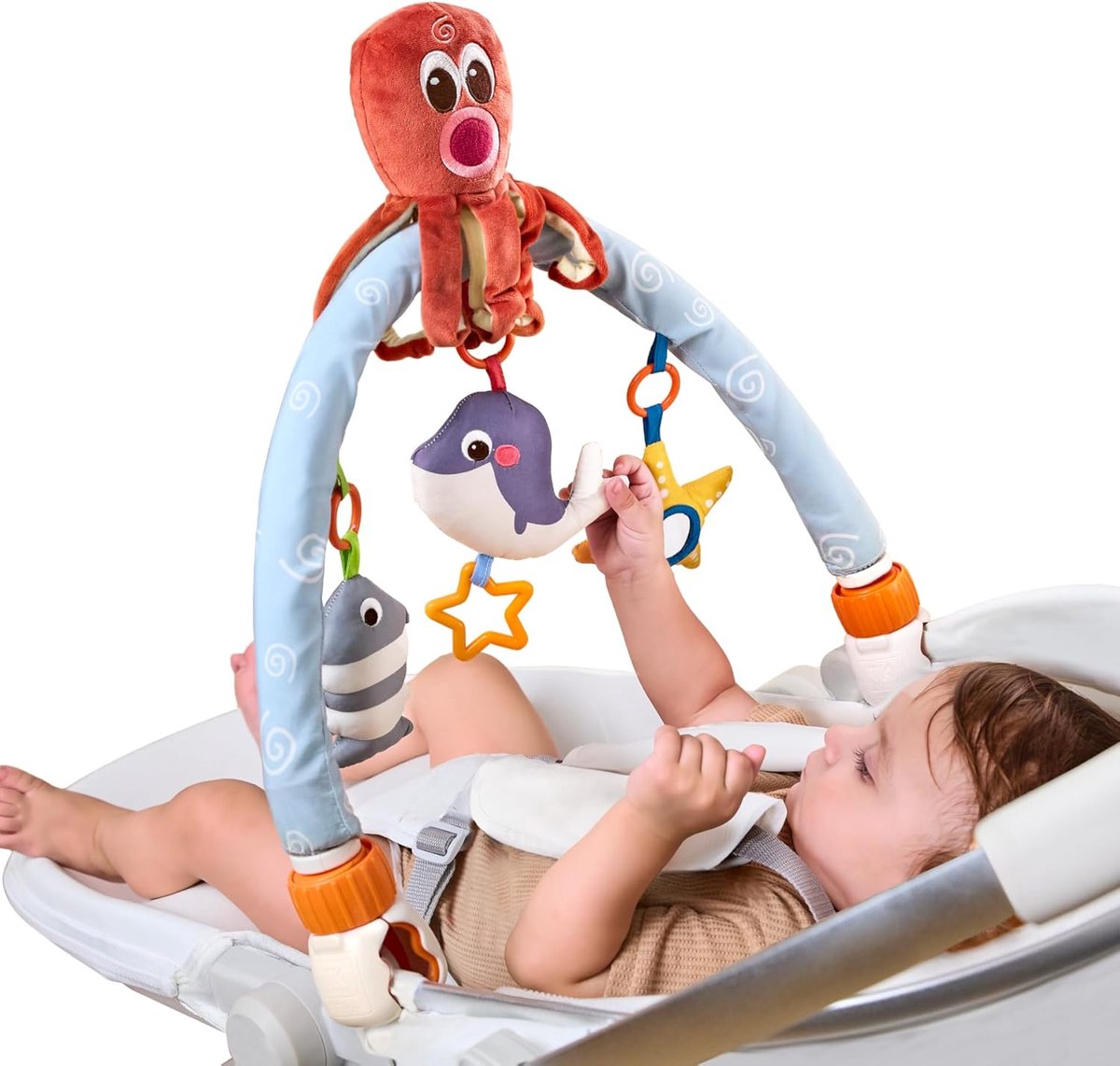 KIDS Baby Activiteit Boog Speelgoed,Kinderwagen Autostoel Hangend Speelgoed,Pluche Octopus Speelgoed voor Pasgeboren,Reis Speelboog met 3 Sensory Hangend Zacht Rammelaar