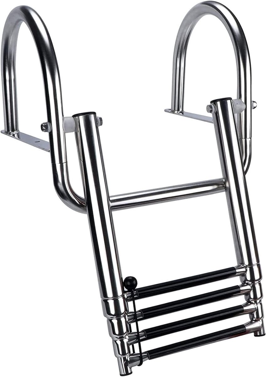binnenboordmotor 4 treden telescopische ladder, dokladder met leuningen, opvouwbare pontonboot/jachten ladder (maat: 4 treden)