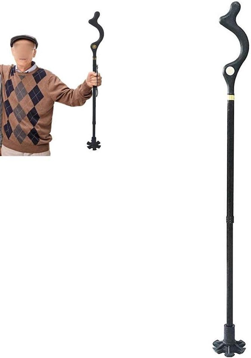 Opvouwbare Wandelstok - Verstelbare Loopstok - Veilig Wandelen - Lichtgewicht Aluminium - 37-46 Inch - Zwart