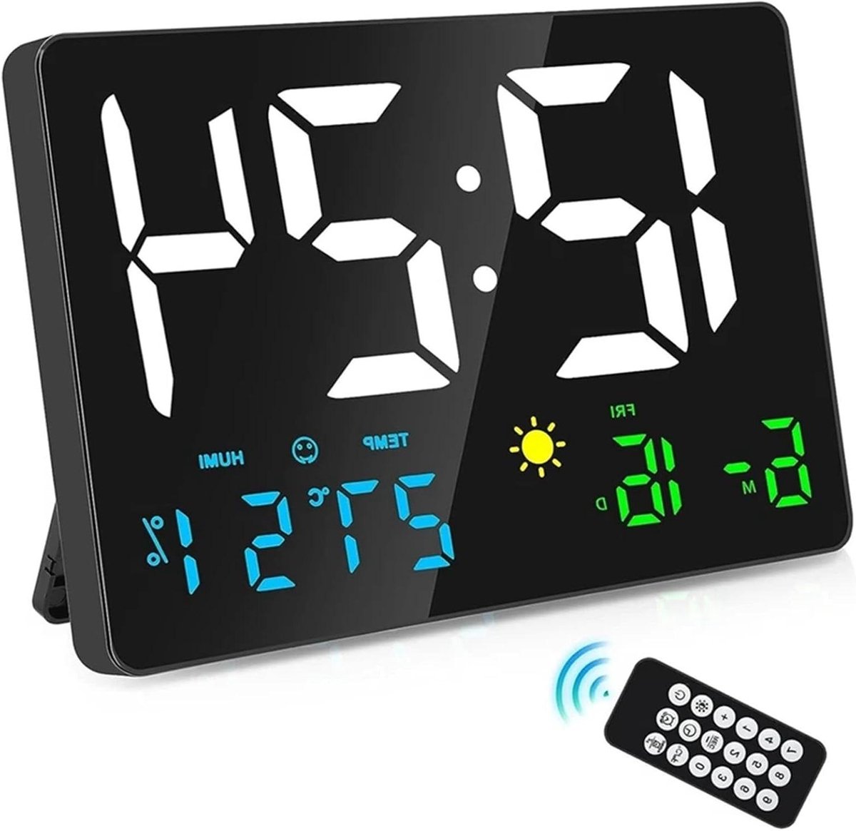 Digitale Wandklok - Wekker Weerstation - Tijd Weergeven - Groot Kleurendisplay - 29 cm - Zwart