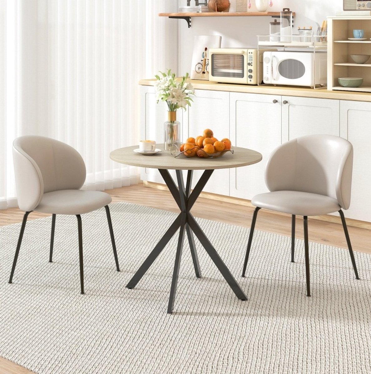 COVREO Eettafel 80x80x75 cm eikenkleur, hout en staal voor 2 personen