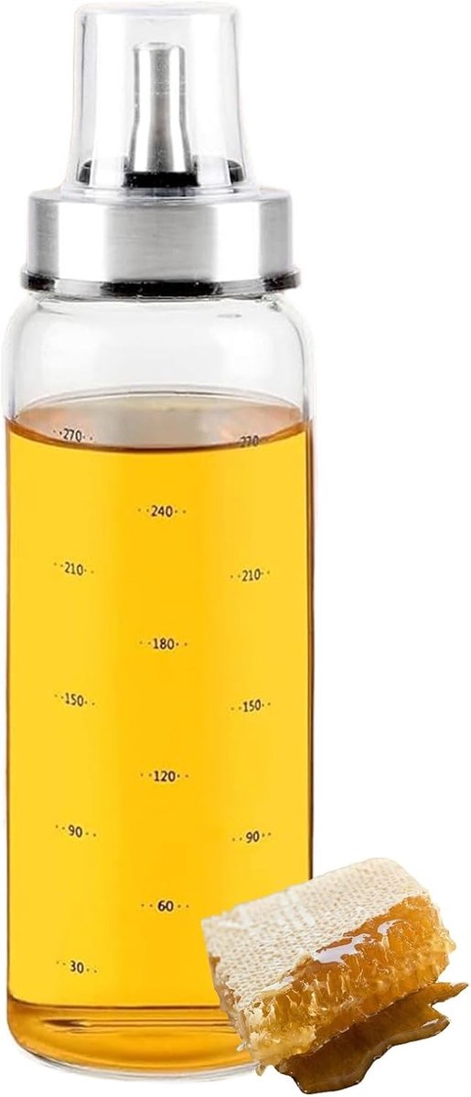 Glazen Honingdispenser van 300 ml met Drupvrije Uitloop en Deksel, Ideaal voor Keuken, Ontbijt en Koffie
