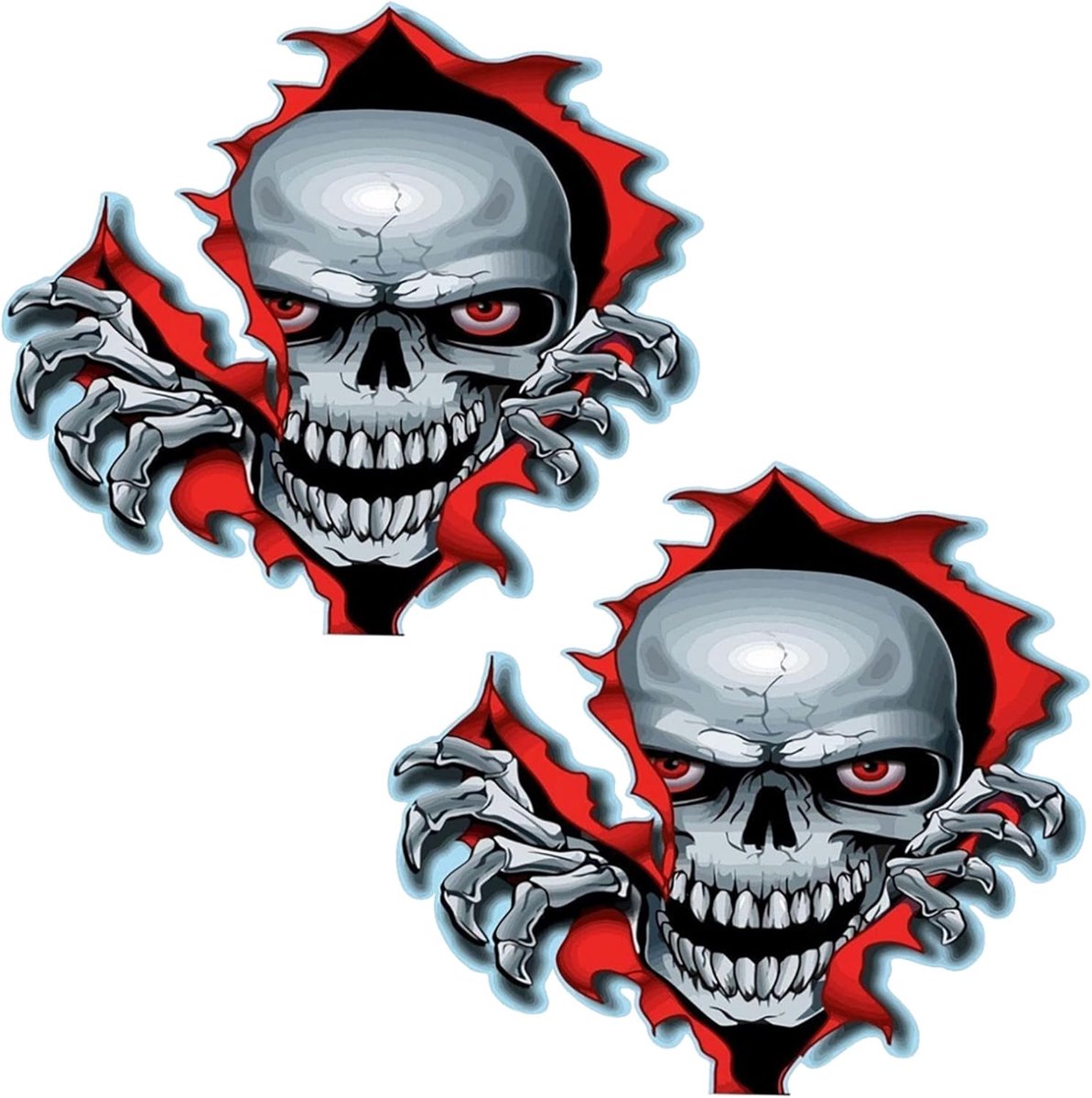 SnelShoppen - Skull Sticker Auto Skulls Sticker Motorsport Vintage 14x15cm 2 Stuks - Coole Retro Stickers voor Motorfiets, Scooter en Auto